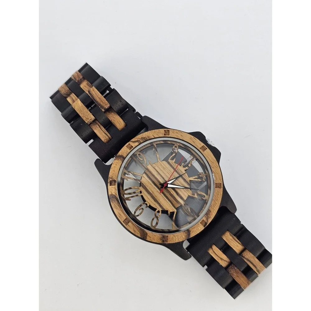 Men's Analog Wood Watch 46MM Dark Brown Bracelet Band 8